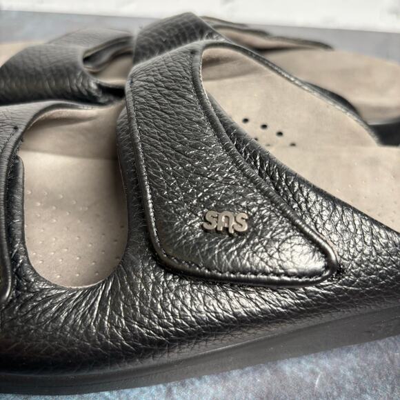 SAS Women's Cozy Slide Sandal Black Leather Comfort Shoe Adjustable Strap Size 7 - Picture 6 of 11
